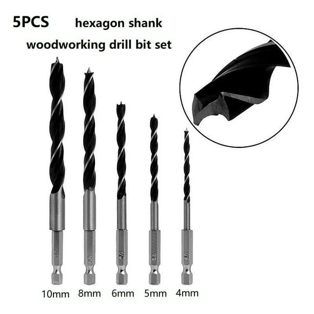 Durable Precision 5PCS Drill Bit Set 4mm 5mm 6mm 8mm 10mm Change Metal Tools 1/4 Hex Shank Wood Rustproof Woodworking Drill Hexagonal Shank Durable Precision 5PCS Drill Bit Set 4mm 5mm 6mm 8mm 10mm Change Metal Tools 1/4 Hex Shank Wood Rustproof Woodworking Drill Hexagonal Shank